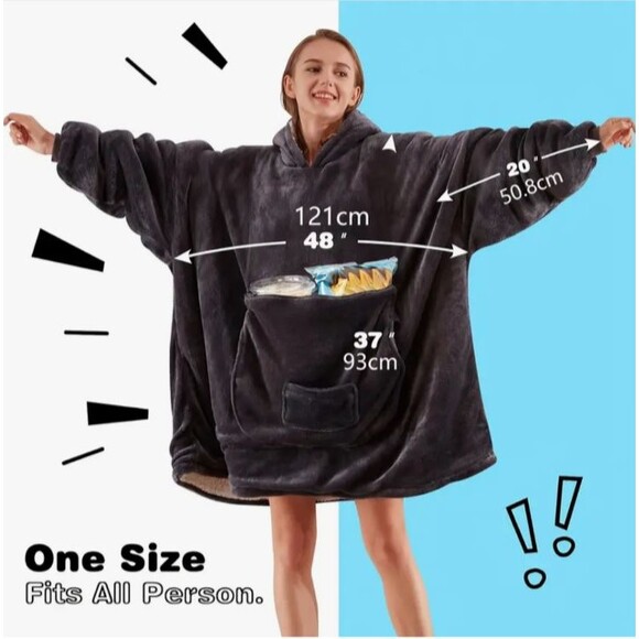 wearable blanket hoodie oversized sherpa hooded blanket sweatshirt, assorted - Picture 6 of 9